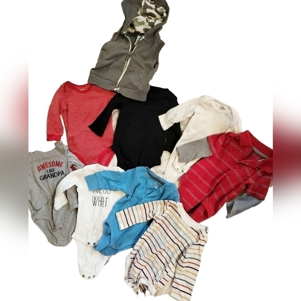 3-6 mo Long Sleeve & Vest 9pc Lot / Bundle (Carter's, Garanimals, Gerber...)